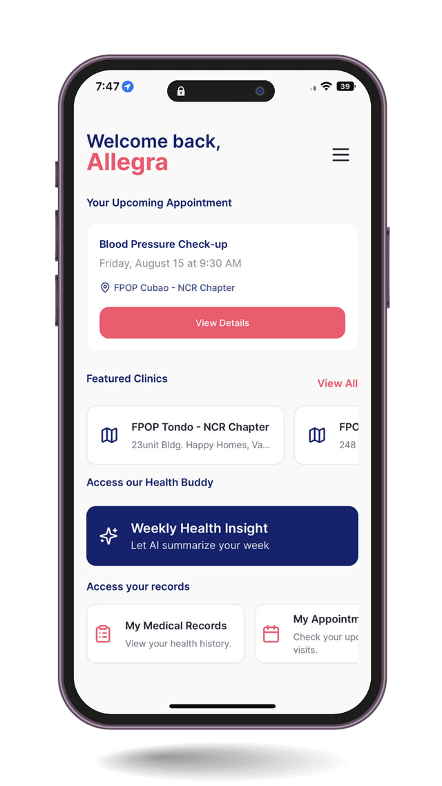 CarePoP mobile app running on a smartphone